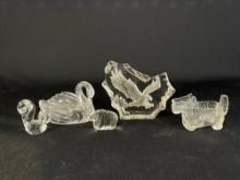 (4) Assorted clear glass & plastic w/ animal depictions -see photo's-