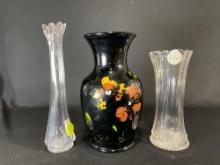 (2) Victorian era clear glass flower vases