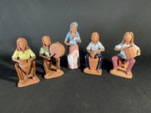 VTG Red Clay Folk Art Pottery Figures Set-(5)