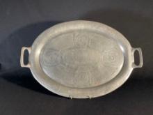 Serving Platter Signed Roundhead Leadless Pewter Made in England Measures 22" Handle to Handle 15"W