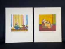 Pair of Elie Abrahami colorful abstract lithograph prints 82/500 & 218/500 signed & unframed
