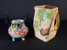 Vintage Japanese Majolica bird pitcher
