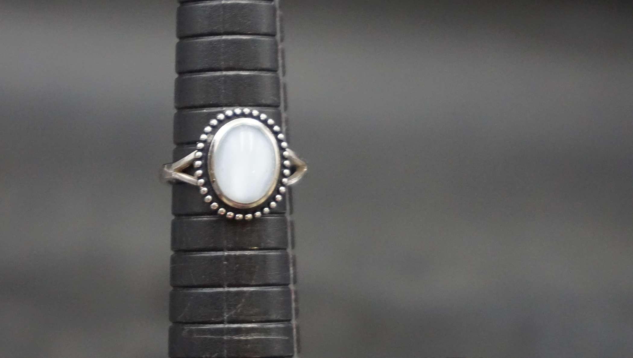 Sterling Silver-Toned White Stone Ring