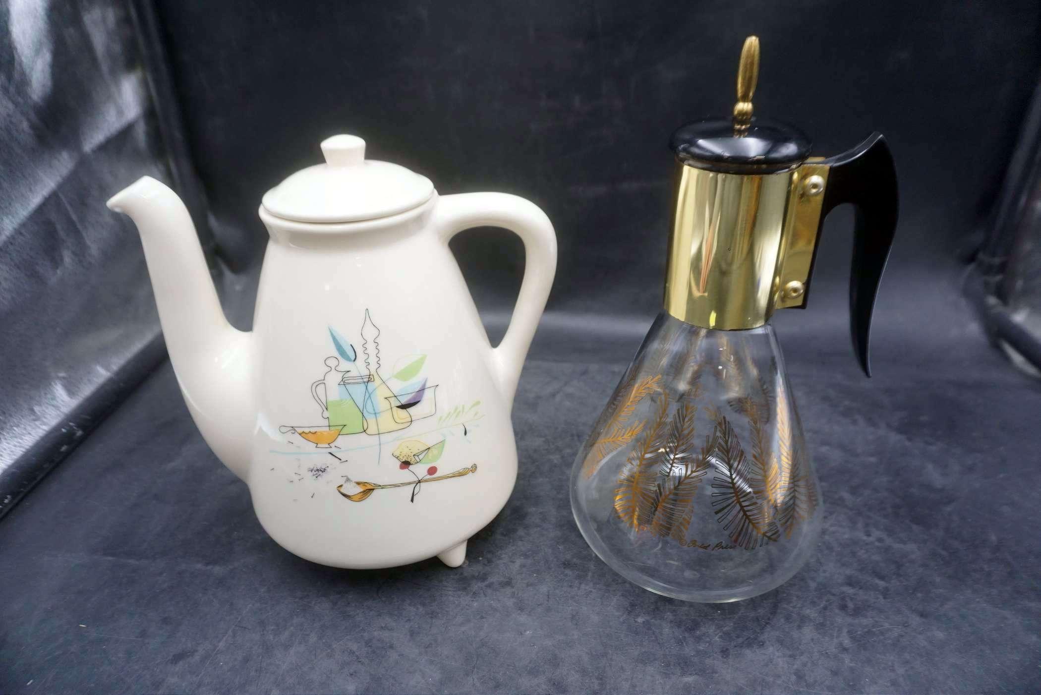 Footed Coffee Pot & Gold Leaf Pitcher