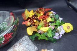 Fall Flower Set, Candles, Glass Decorative Container