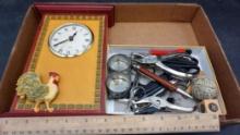 Rooster Clock (Battery Operated), Hole Punches, Pens & Scissors