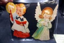 Dennison Christmas Cardboard Die Cut Caroler Angel & Choir Boy