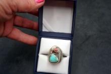 Men'S Native American Sterling & Turquoise Ring 10G Size 13