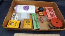 Spice Containers, Cigarette Case, Speedball Linoleum Cutters, First Aid Kit, Drum Bank & Perfume Tal