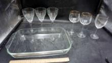 Pyrex Casserole Dish, "B" Stemmed Glasses, Wine Glasses