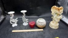 Candle Holders, Candle & Angel Figurine