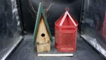Metal Lantern Candle Holder & Wooden Bird House