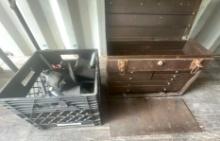 Crate of Casters and Metal Toolbox