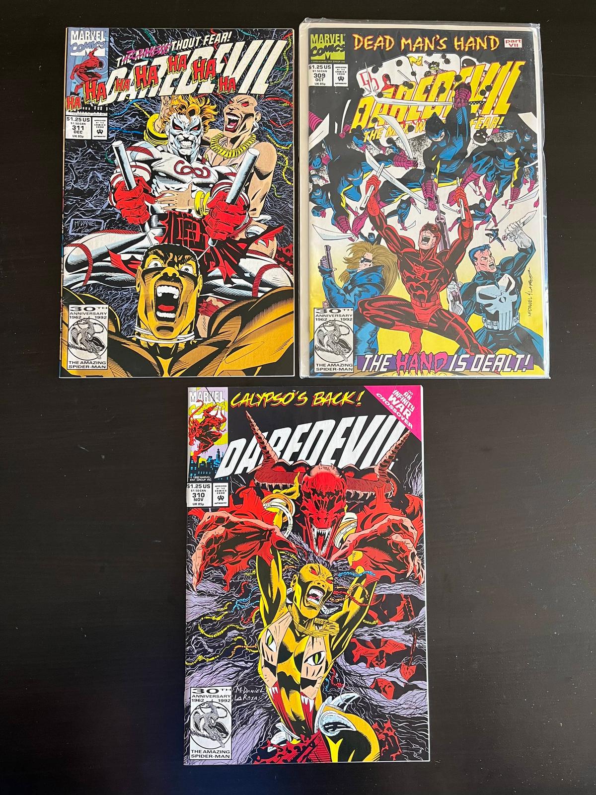 3 Issues Daredevil #309 #310 & #311 Marvel Comics 1992 Key #310 1st cover appearance of Calypso