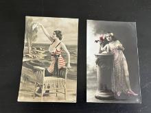 Group of (2) c.1900 Hand Tinted Risque Color Postcards