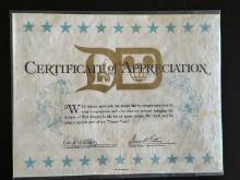 Walt Disney Productions Certificate of Appreciation Disney Team Employee Appreciation Signed by Pres