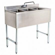 "New" US Stainless USBAR3B38 39" 3comp. Stainless Steel Bar Sink w/Faucet
