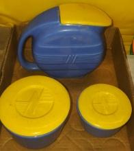 VINTAGE NORGE REFRIGERATOR PITCHER & COVERED DISHES - PICK UP ONLY
