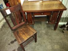 VINTAGE OAK MISSION STYLE DESK with CHAIR - PICK UP ONLY