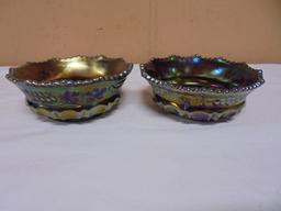Set of 2 Northwood Grape & Cable Amethyst Carnival Glass Berry Bowls