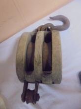 Antique Iron & Wood Double Barn Pulley