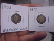 1903 & 1912 Silver Barber Dimes
