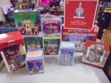 Large Group of Lighted Porcelain Christmas Village Houses