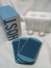 5Pc HOST Drinking Set- Mini Cube Ice Cube Maker, Pair of Drink Glasses