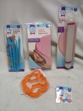 4Pc Baked With Love Set- Rolling Pin, Icing Smoother, Tool Set, Cookie Cutter Set