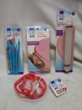 4Pc Baked With Love Set- Rolling Pin, Icing Smoother, Tool Set, Cookie Cutter Set