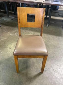 Wood Frame and Back Dining Chairs with Brown Seat Cushions