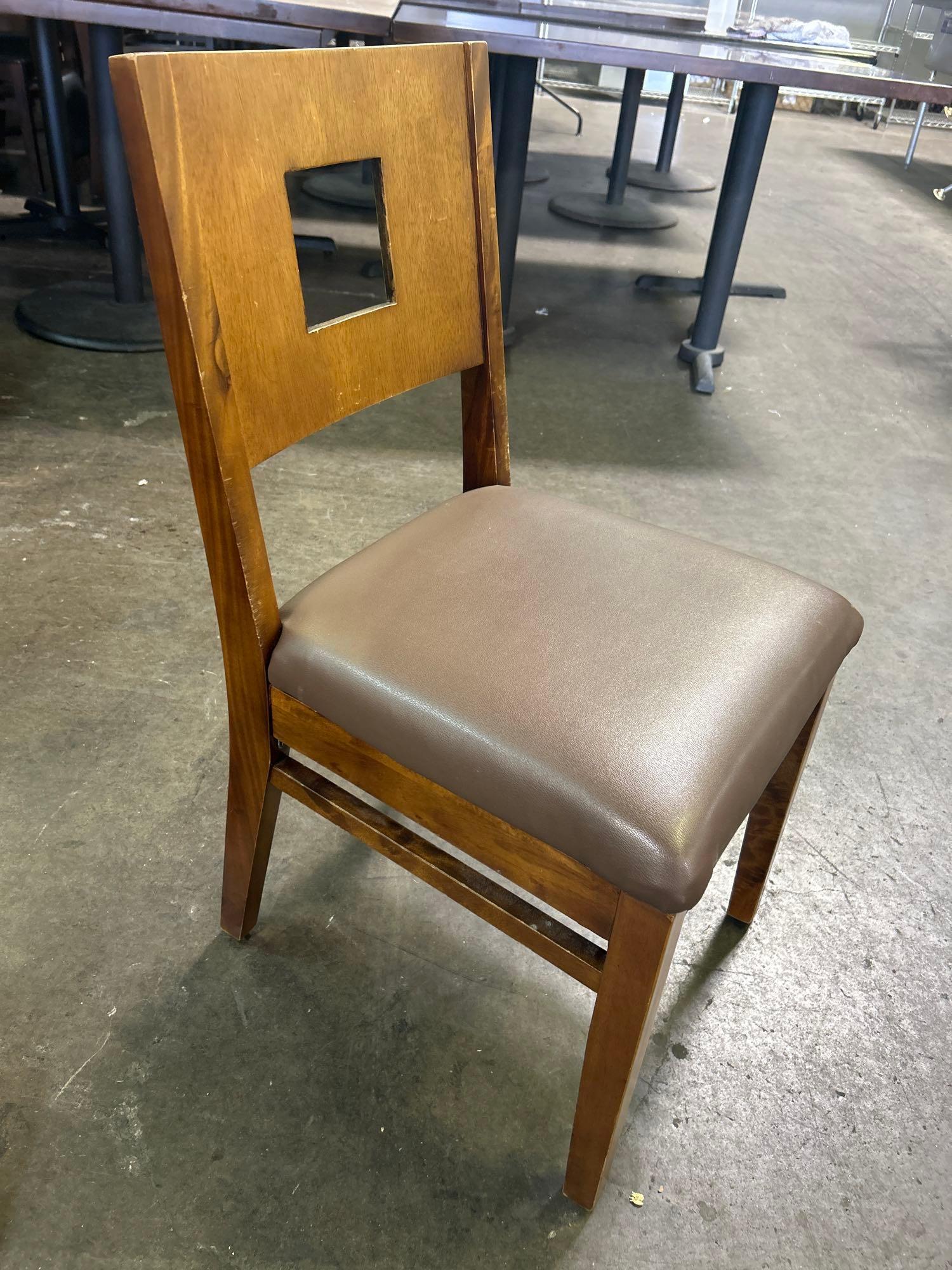 Wood Frame and Back Dining Chairs with Brown Seat Cushions