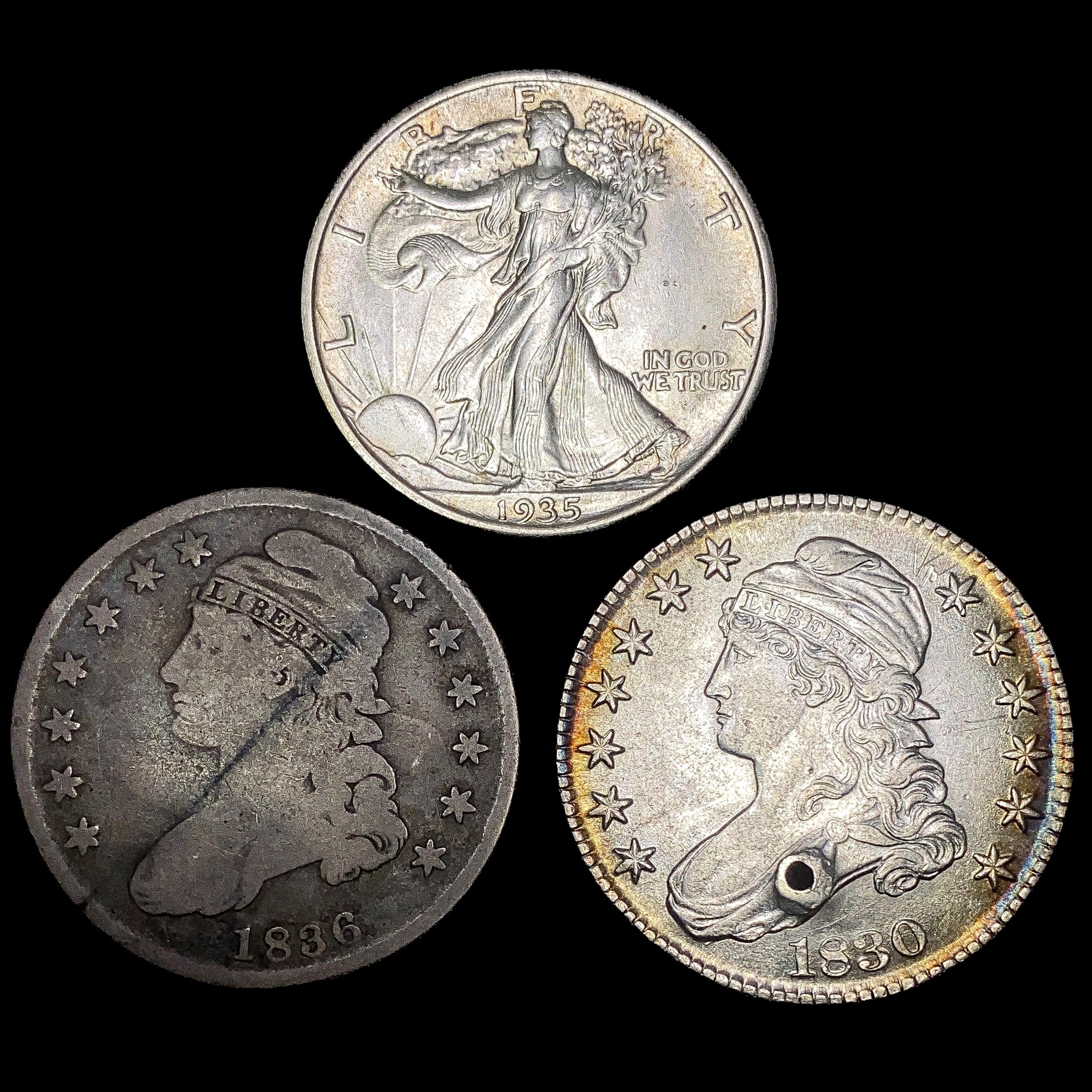 [3] Varied US SILV Half Dollars [1830, 1836, 1935]