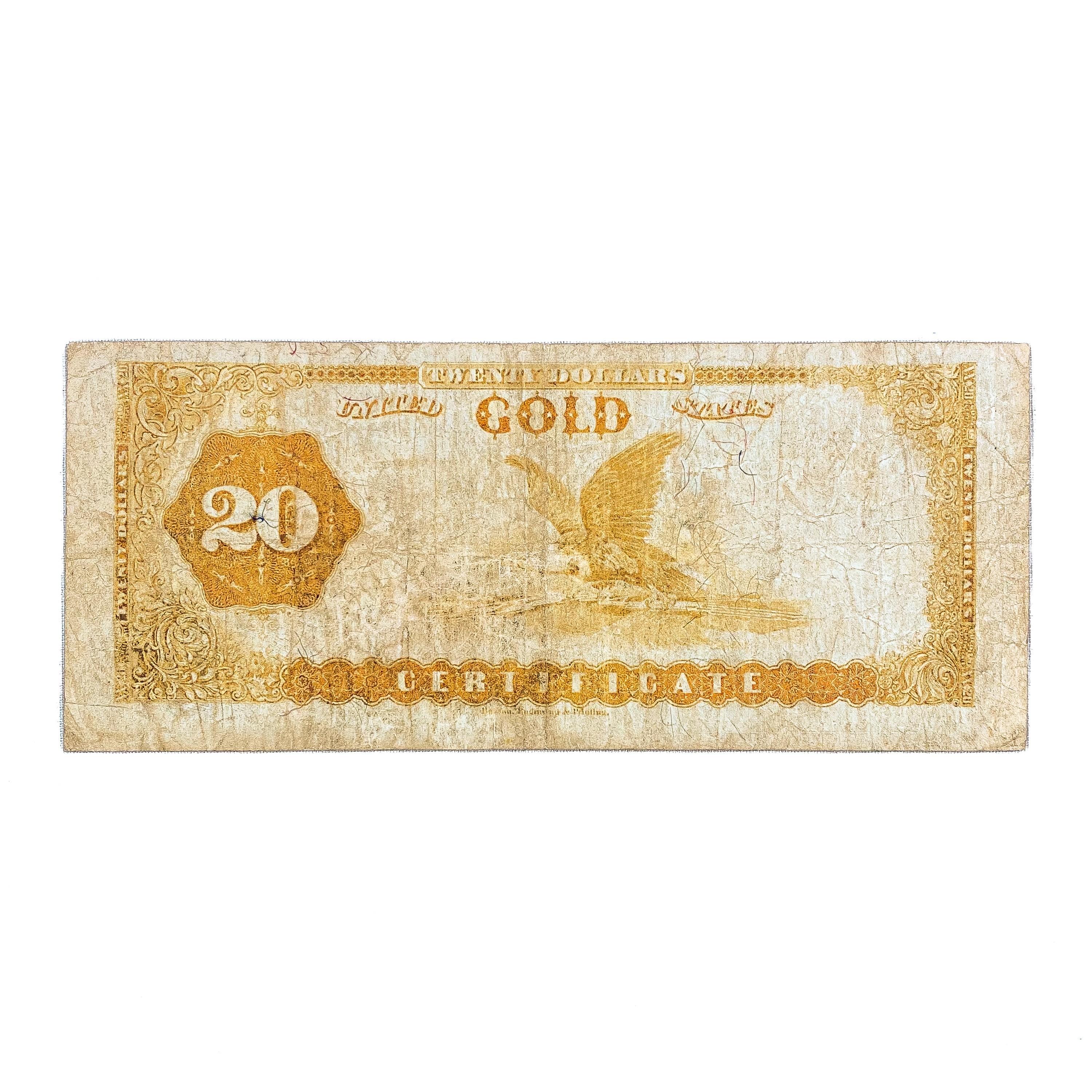 1882 $20 GOLD CERT. NOTE VF