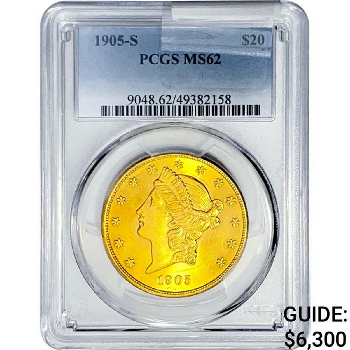 1905-S $20 Gold Double Eagle PCGS MS62