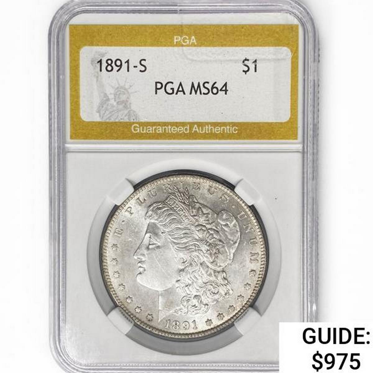 1891-S Morgan Silver Dollar PGA MS64