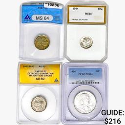 1937-1962 [4] US Varied Silver Coinage  AU/MS