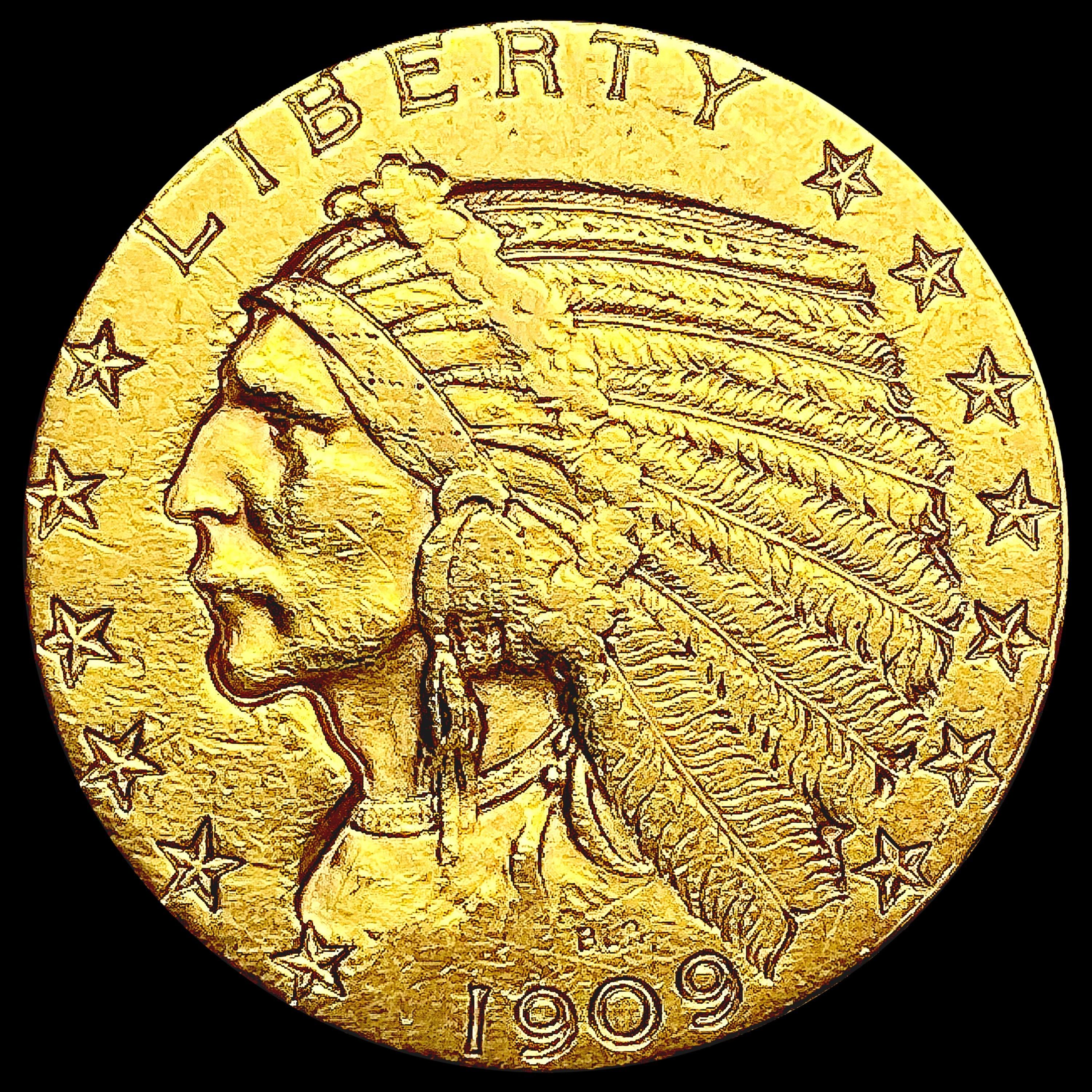 1909-D $5 Gold Half Eagle CLOSELY UNCIRCULATED