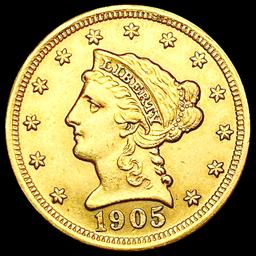 1905 $2.50 Gold Quarter Eagle CLOSELY UNCIRCULATED