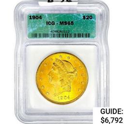 1904 $20 Gold Double Eagle ICG MS65