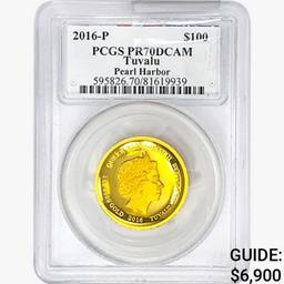 2016-P 1oz. Gold $10 Tuvalu Pearl Harbor PCGS PR70