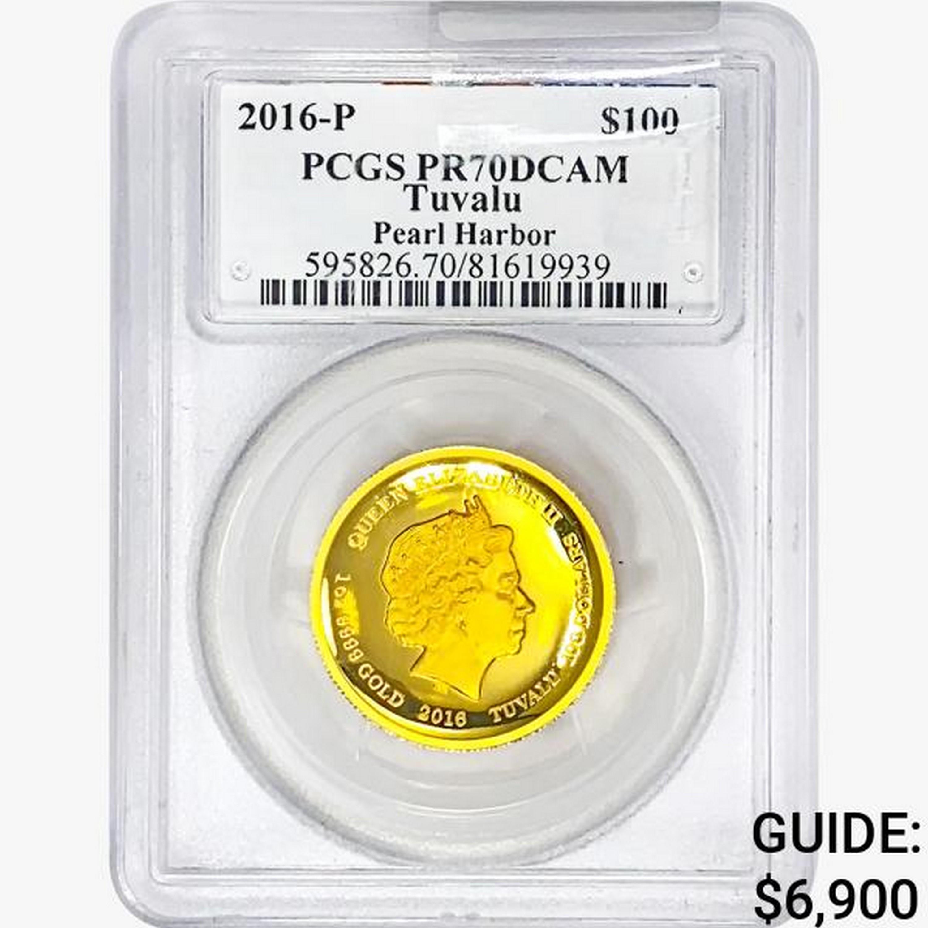 2016-P 1oz. Gold $10 Tuvalu Pearl Harbor PCGS PR70