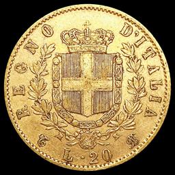 1863 Italy .1867oz Gold 20 Lire UNCIRCULATED