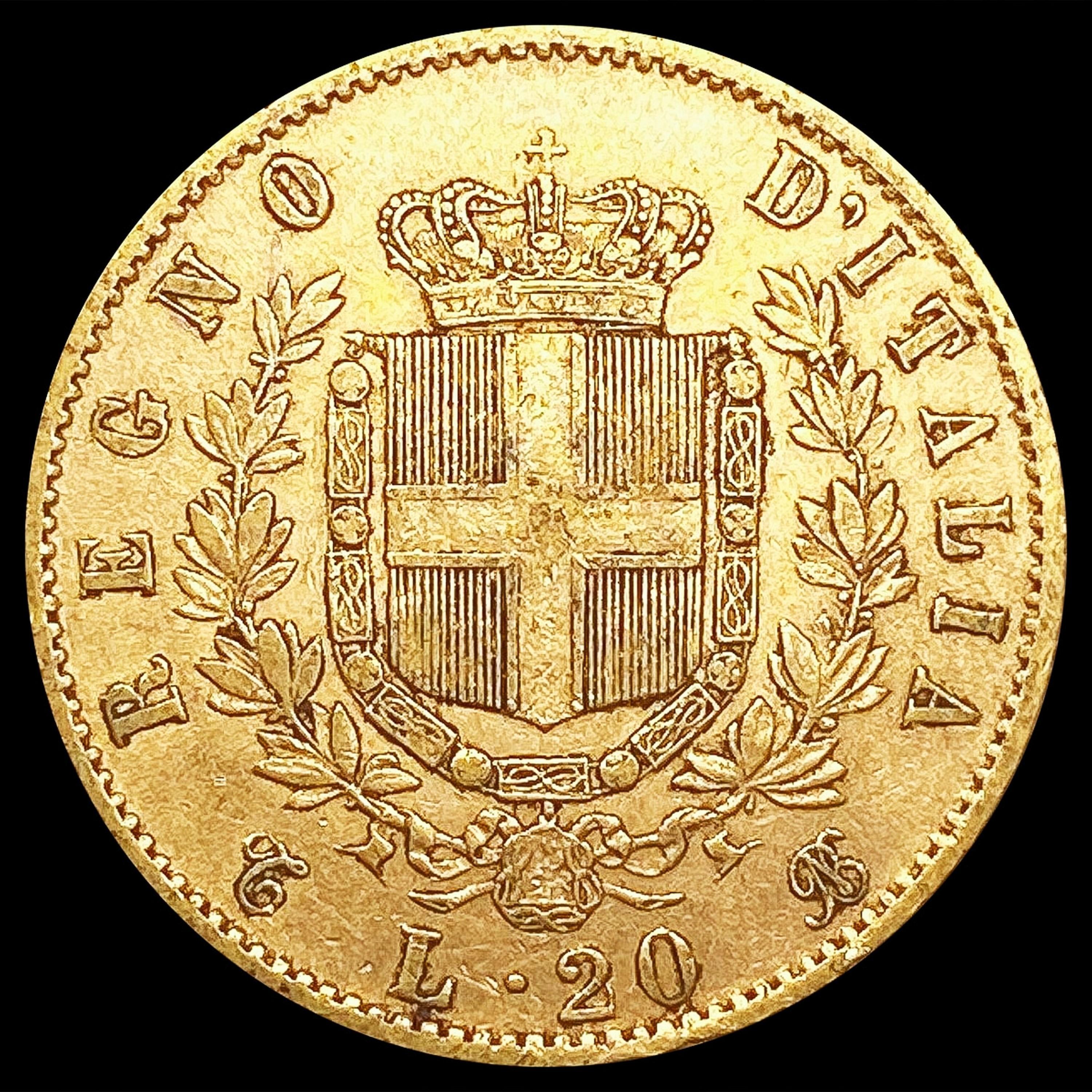 1863 Italy .1867oz Gold 20 Lire UNCIRCULATED