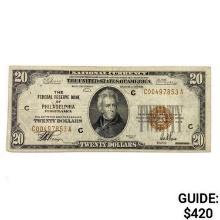 1929 C $20 US Philadelphia Bank, PA Fed Res Note