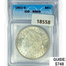 1921-D Morgan Silver Dollar ICG MS65