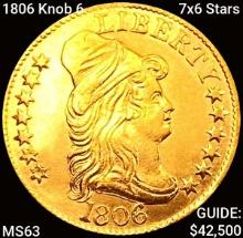 1806 Knob 6 7x6 Stars $5 Gold Half Eagle CHOICE BU