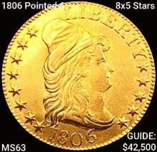 1806 Pointed 6 8x5 Stars $5 Gold Half Eagle
