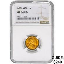 1909 VDB Wheat Cent NGC MS64 RD