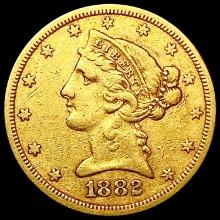 1882-S $5 Gold Half Eagle NEARLY UNCIRCULATED